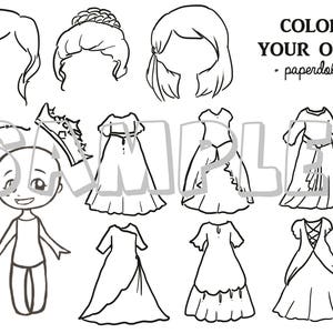 DIGITAL FILE Color Your Own Princess Paper Doll image 1
