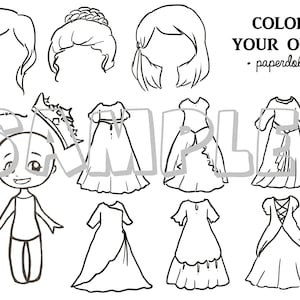 DIGITAL FILE Color Your Own Princess Paper Doll image 1