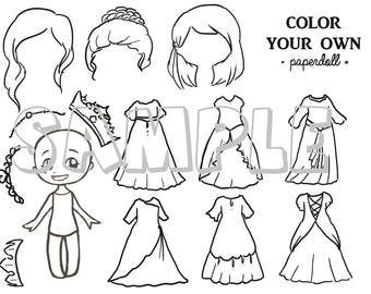 DIGITALE DATEI Farbe Ihre eigene Prinzessin Paper Doll