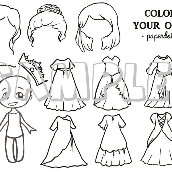 DIGITAL FILE Color Your Own Princess Paper Doll