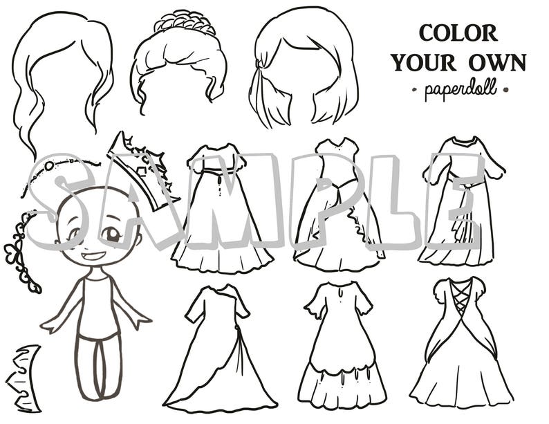 DIGITAL FILE Color Your Own Princess Paper Doll image 1