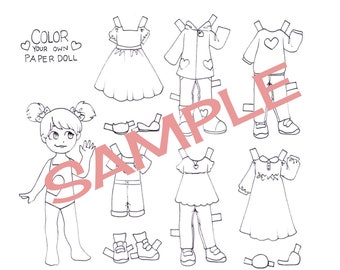 DIGITAL FILE Color Your Own Paper Doll Heart Girl