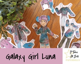 Galaxy Girl Luna- It Takes All Sorts Paperdolls Series Purple Teal Outer Space