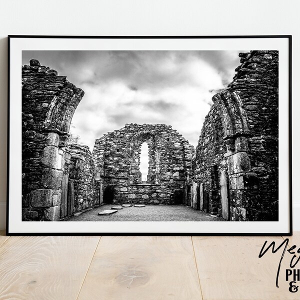 Decaying Building, Ireland in Black and White, Digital Download of photograph by Megan Lea Photography