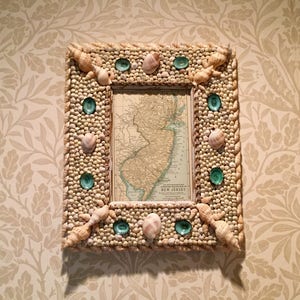 Original Antike Karte von New Jersey (1893) in handgefertigtem Muschelrahmen