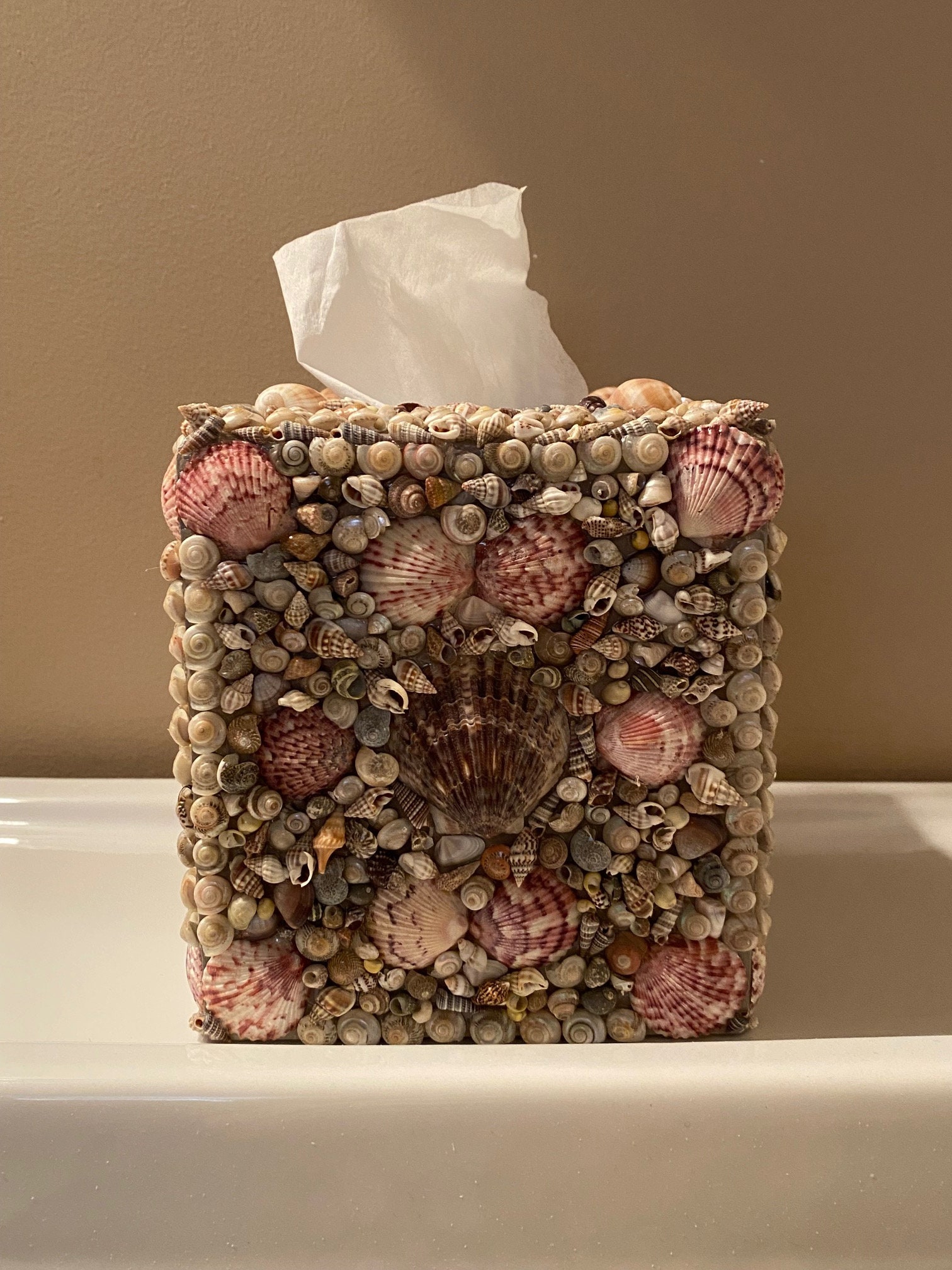 Handmade Shell Tissue Box Cover cube - Etsy