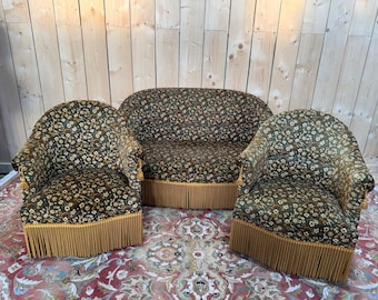 Paddenstoel Lounge – Bloemenstof & Gouden Afwerking