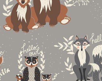 Art Gallery Fabric Hello Bear Oh Hello Fog Print Cotton Fabric
