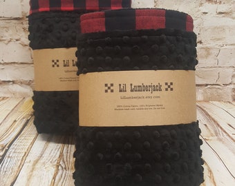 SALE 75% OFF- Red and Black Buffalo Plaid Flannel and Minky Crib Blanket- Nursery Bedding- Lumberjack- Lumberjack Baby- Lumberjack Nursery