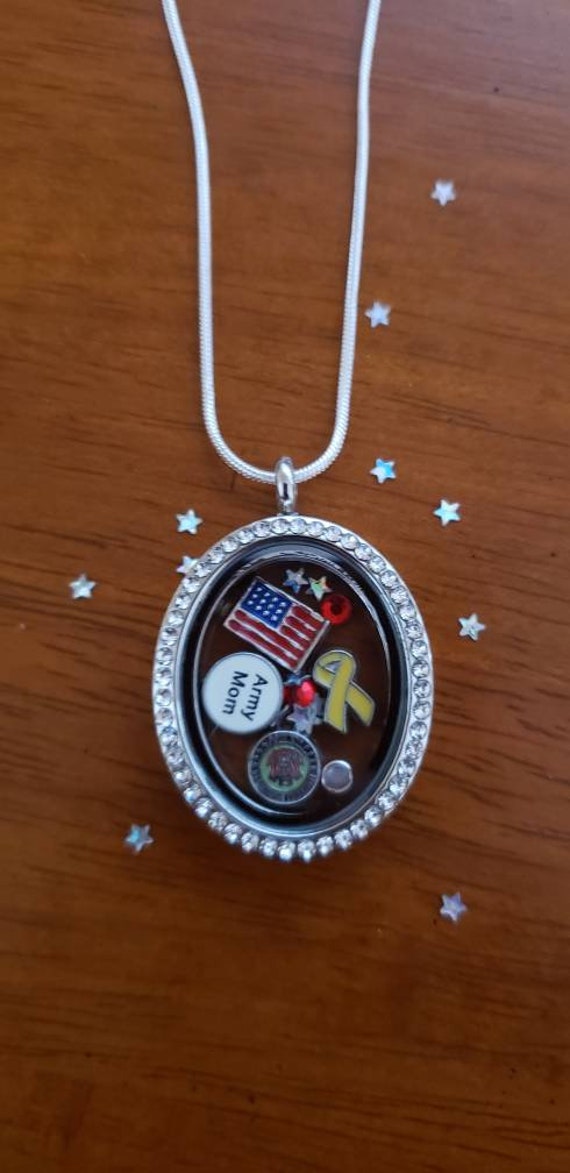 Army Mom Military Solr Support Floating Locket Heart