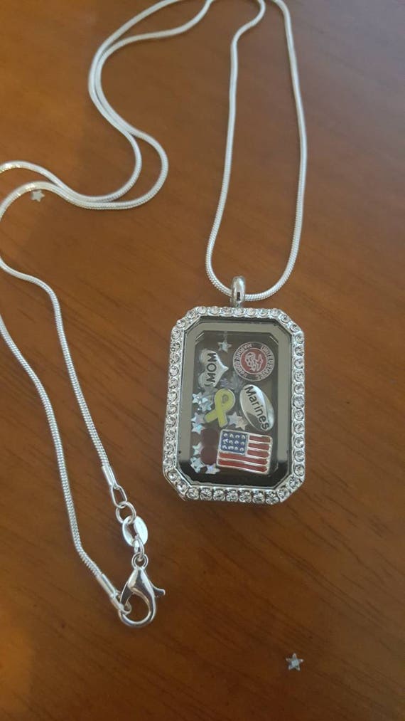 Marines Mom Dog Tag Locket Necklace With Charms Image 0