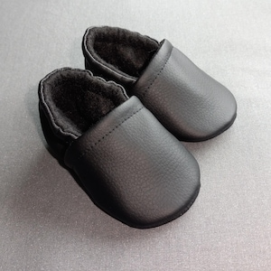 Black faux leather Baby shoes - Made to order item