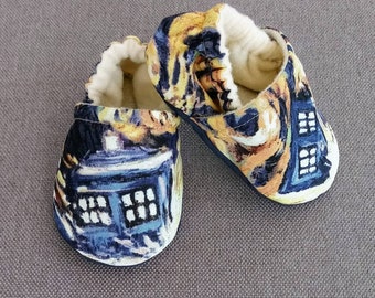 Dr Who inspired Baby Shoes,Dr. Who Baby moccasins - Made to order item
