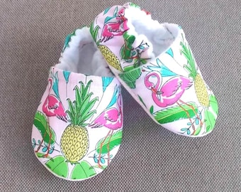Tropical flamingo baby shoes, Flamingo  soft baby shoes