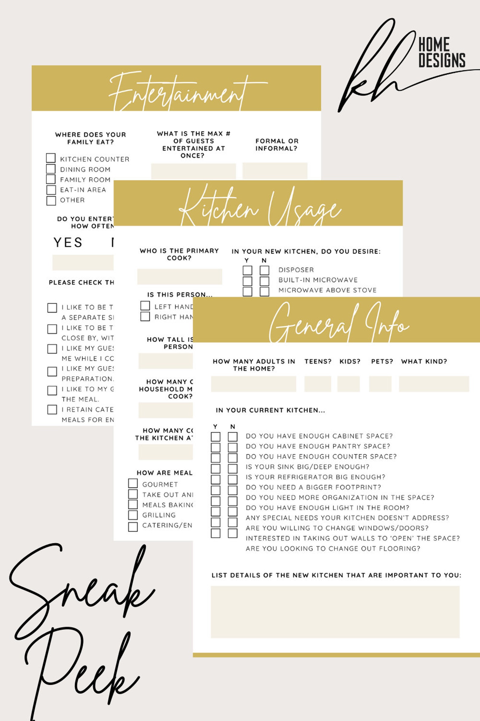 Kitchen Questionnaire for Interior Designers Canva Template Interior