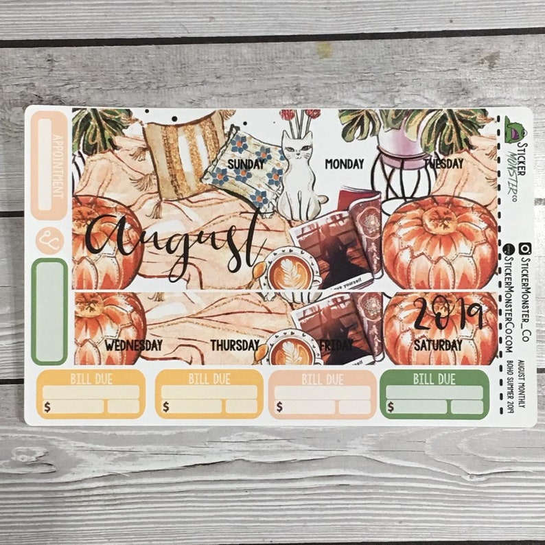 Happy Planner August Monthly Kit planner stickers with date covers washi checklist boxes appointment labels
