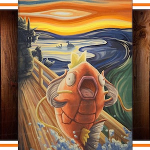 Pokemon Karpador Leinwanddruck | Wohndeko & Kunst Gemälde Geburtstagsgeschenke für Pokemon Fans | Wanddeko Leinwand Poster inkl. Keilrahmen