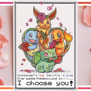 Pokemon Fidanzata Fidanzato Biglietto d'auguri / Amore e Amicizia / Charmander Eevee Squirtle e Bulbasaur / Invito Anniversario Pokemon Fan