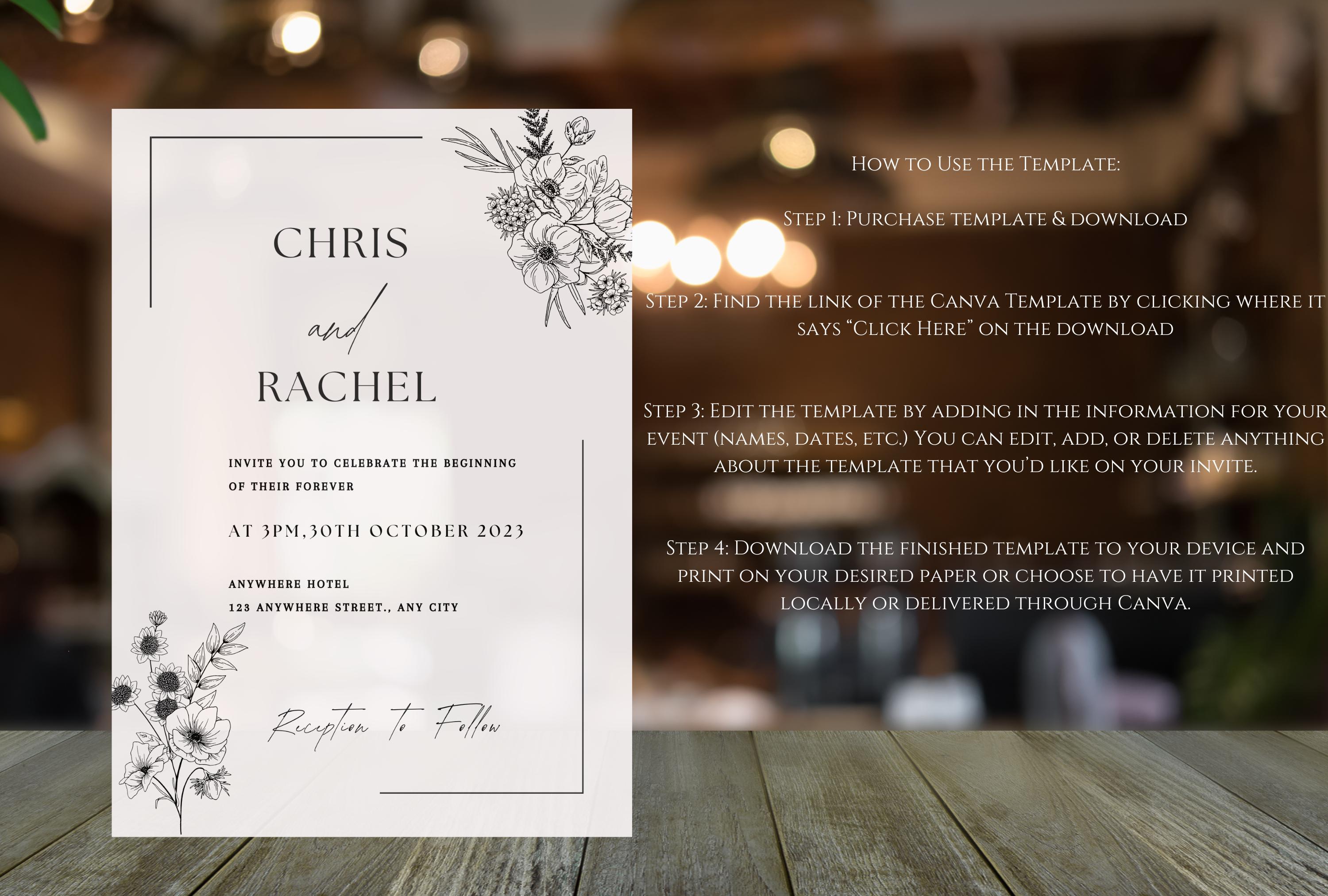 Simple Minimalist Wedding Invitation Template Canva Editable Design - Etsy