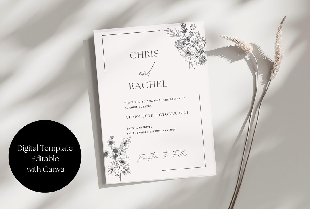 Simple Minimalist Wedding Invitation Template Canva Editable Design - Etsy