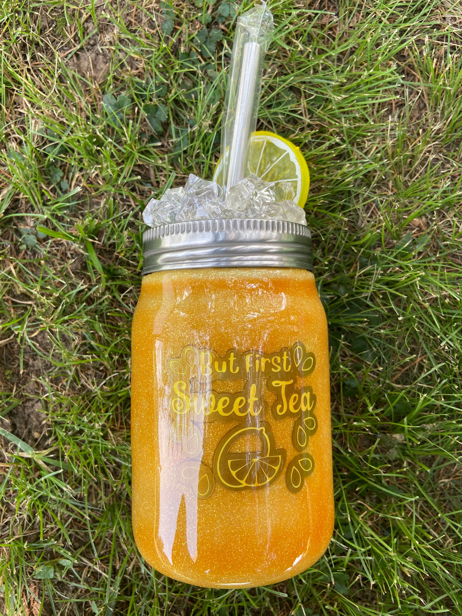 Sweet Tea Mason Jar Epoxy Tumbler with Ice Topper and Lemon | Etsy