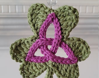 Celtic Shamrock, Crochet Shamrock, St. Patrick&#39;s Day Garland, Trinity Knot, Celtic Knot, Celtic Crochet, Shamrock, Shamrock Garland