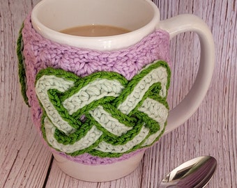 Tazza all&#39;uncinetto accogliente, tazza accogliente, celtica accogliente, tazza di caffè accogliente, nodo celtico, tazza irlandese accogliente, uncinetto irlandese, uncinetto accogliente, nodo celtico accogliente