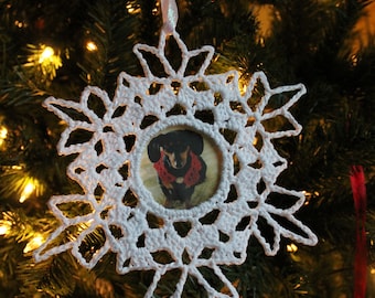 Christmas Ornament, Snowflake Ornament, Crochet Ornament, Photo Ornament, Crochet Snowflake, Christmas Crochet