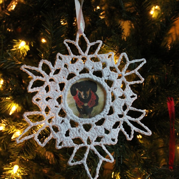 Christmas Ornament, Snowflake Ornament, Crochet Ornament, Photo Ornament, Crochet Snowflake, Christmas Crochet