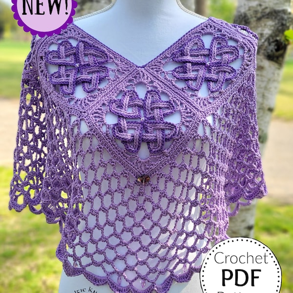 Poncho au crochet celtique, poncho au crochet, poncho au crochet dentelle, poncho coeur celtique, poncho en coton, poncho d'été au crochet, poncho d'été