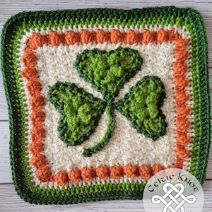 Crochet Shamrock Square, Crochet Square, Crochet Shamrock, Crochet Afghan Square, Crochet Blanket Square, Irish Square, Celtic Crochet