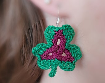 Celtic Earrings, Shamrock Earrings, Crochet Earrings, Celtic Shamrock Earrings, Shamrock Jewelry, Celtic Jewelry, Crochet Jewelry