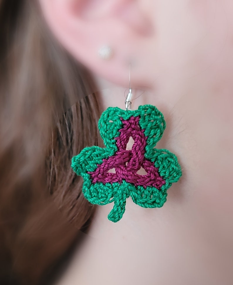 Celtic Earrings Shamrock Earrings Crochet Earrings Celtic image 1