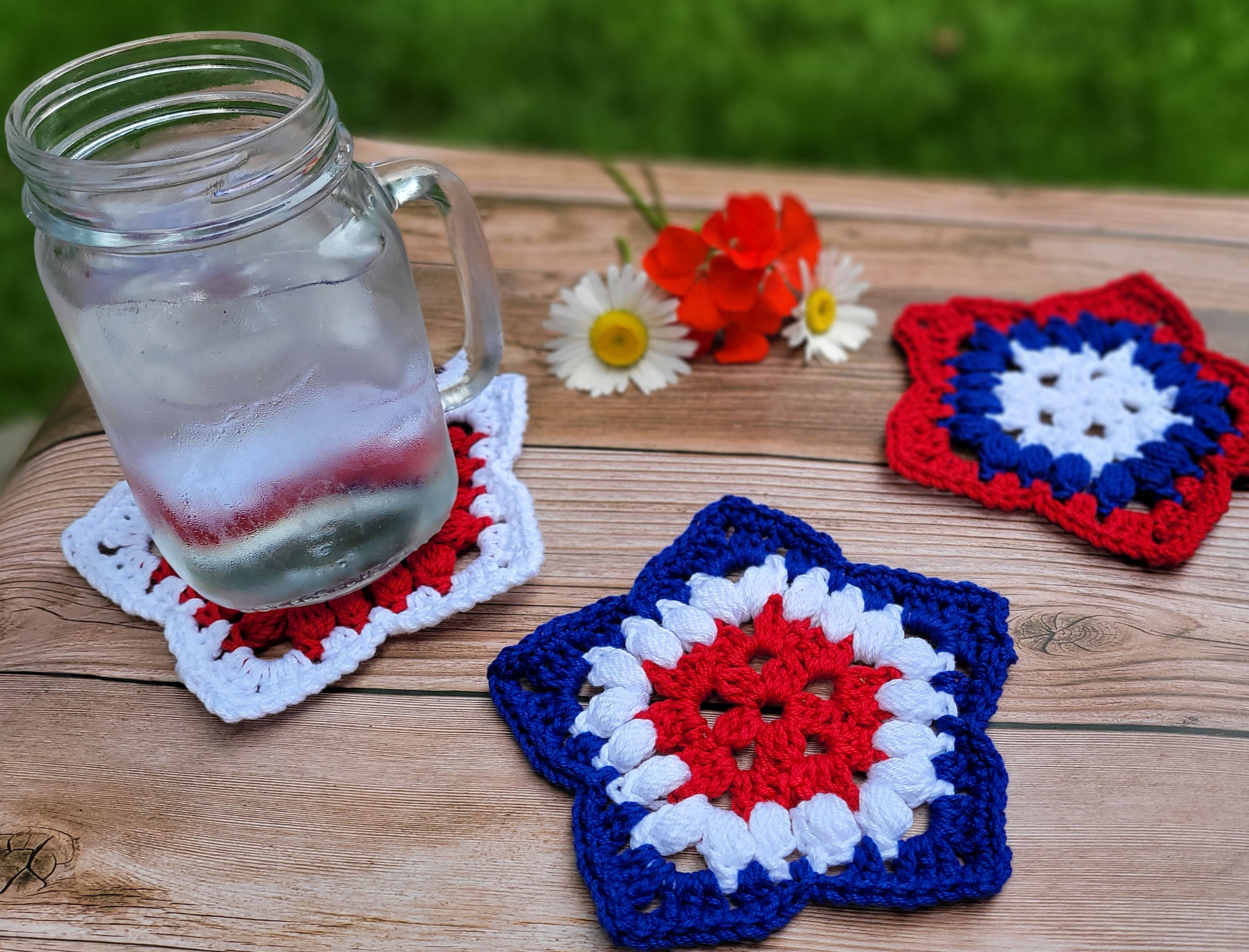 39 Red, White, and Blue Crochet Patterns for Festive Celebrations 38 Patriotic Coaster Red White & Blue