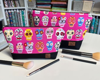 Made to Order Cosmetic Bag, Makeup Bag, Dashwood Studio Fiesta Fabric Cosmetic Bag, Sugar Skulls Makeup Bag, Sugar Skulls Cosmetic Bag