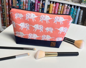 Made to Order Cosmetic Bag, Makeup Bag, Dashwood Studio Cloud Forest Fabric Cosmetic Bag, Elephant Makeup Bag, Elephant Cosmetic Bag