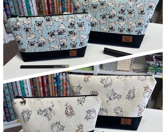 Made to Order Cosmetic Bag, Makeup Bag, Japanese Cotton/Linen Fabric Cosmetic Bag, Cat Makeup Bag, Pug Cosmetic Bag