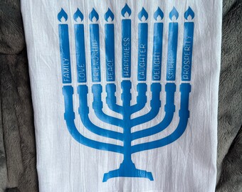 Menorah Tea Towel - Blue
