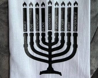 Menorah Tea Towel - Black