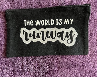 Black Zippered Canvas Makeup Bag | Travel Cosmetic Pouch | Organizer Bag - The World is My Runway