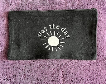 Black Zippered Canvas Makeup Bag | Travel Cosmetic Pouch | Organizer Bag - Slay the Day