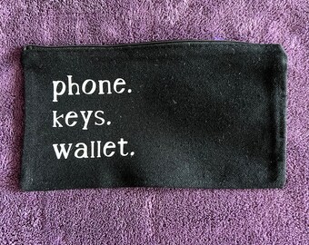 Black Zippered Canvas Makeup Bag | Travel Cosmetic Pouch | Organizer Bag - Phone Keys Wallet