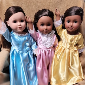 3 Doll Costumes Angelica Eliza and Peggy Schuyler Sisters from Hamilton 18&quot; Doll Dresses Clothes