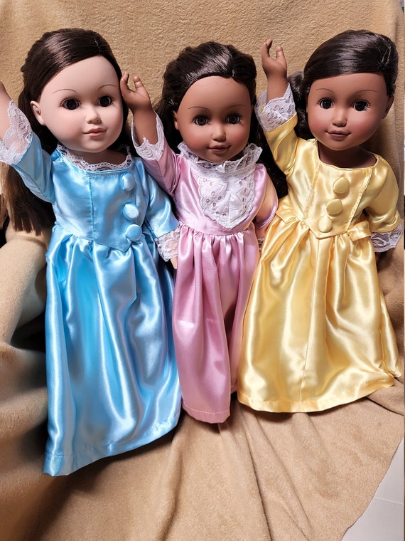 3 Doll Costumes Angelica Eliza and Peggy Schuyler Sisters From Hamilton 18 Doll Dresses Clothes Etsy