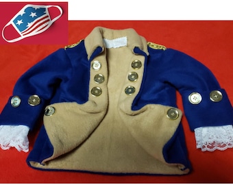 Colonial Jacket Costume  with face mask /  Halloween costume / Historical costume / Founding Fathers jacket costume