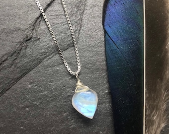 Healing Crystal Moonstone Necklace, Anxiety Relief Gemstone Jewelry, Womens Calming Grounding Amulet