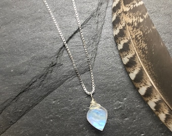 Handmade Sterling Silver Rainbow Moonstone Necklace: Anxiety Relief Jewelry