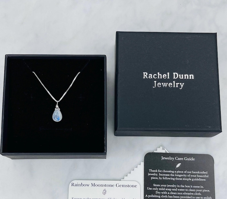 Moonstone Necklace, 925 Sterling Silver Box Chain, Womens Crystal Jewelry, Unique Handcrafted Stone Necklace, Healing Gift for Friend image 6