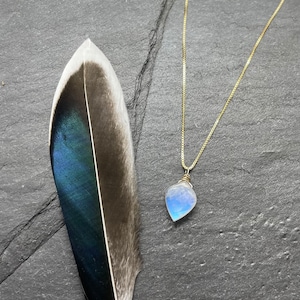 Moonstone Gemstone Pendant Necklace, Crystal Necklace for Women, 14kt Gold Filled Box Chain, Stone Jewelry, Mindfulness Gift for Her