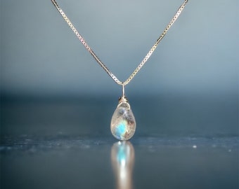 Moonstone Necklace, 925 Sterling Silver Box Chain, Womens Crystal Jewelry, Unique Handcrafted Stone Necklace, Healing Gift for Friend